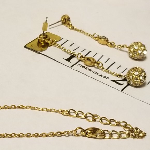 Crystal Ball Y Necklace & Earrings - Gold tone - Picture 2 of 4